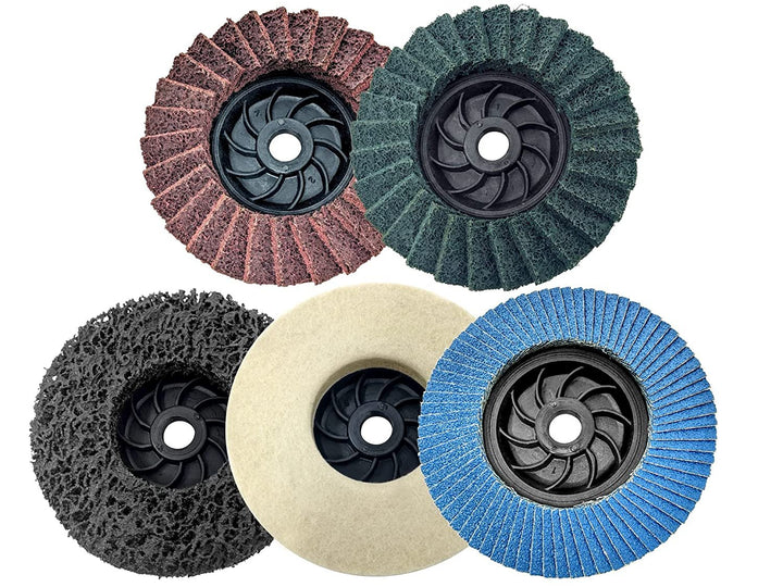 5pc Flap Discs Angle Grinder Variety Pack with 5/8-11 Threaded Arbor for Stripping, Surface Prep, Buffing, and Polishing