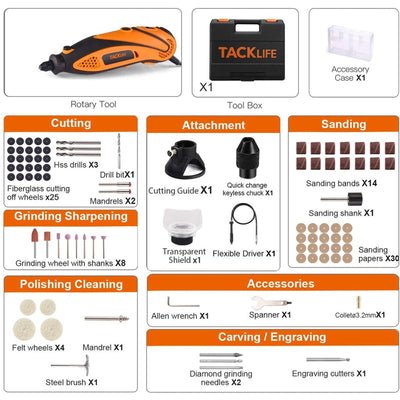 Herramienta rotativa de velocidad variable con estuche, puntas y accesorios