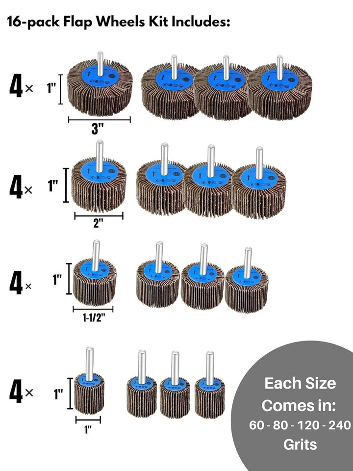 LINE10 Tools 16pk Flap Sanding Wheels Kit fits Drill and Die Grinder for Wood and Metal