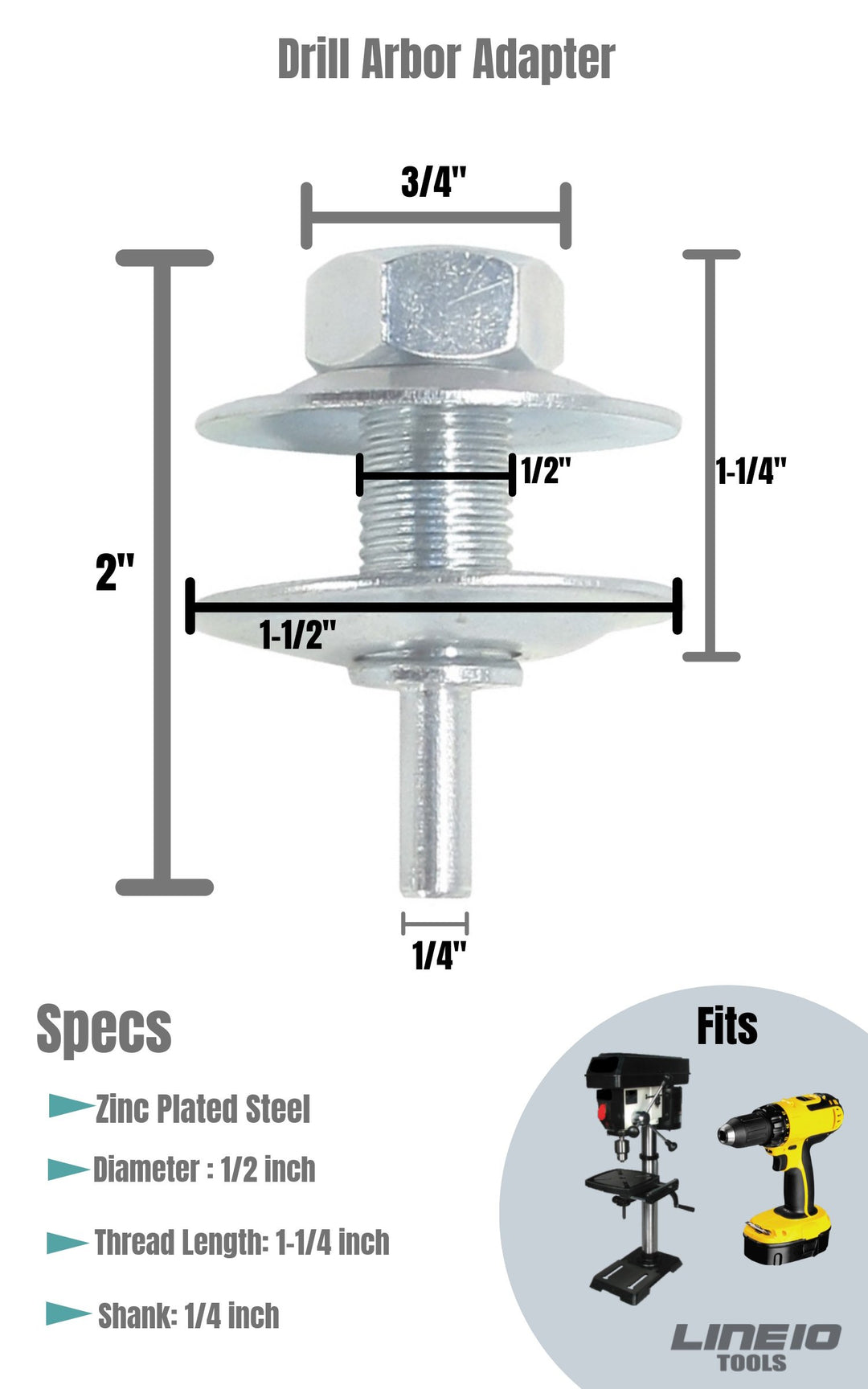 Drill Arbor Adapter for Buffing and Grinding Wheels 1/2-Inch Arber