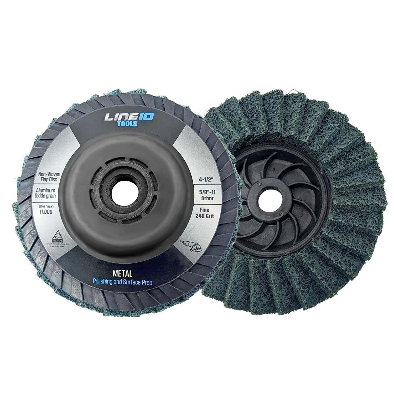 5pk Green Non-Woven Abrasive Flap Disc 4-1/2" with 5/8-11 Threaded Arbor for Angle Grinder
