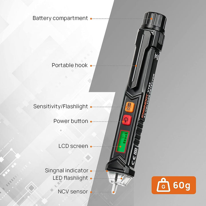 Probador eléctrico de voltaje sin contacto detectable con rango dual (pilas incluidas)