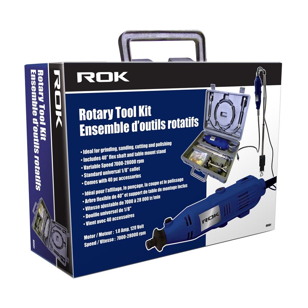 Kit de herramientas rotativas de velocidad variable ROK con eje flexible y juego de accesorios de 40 piezas